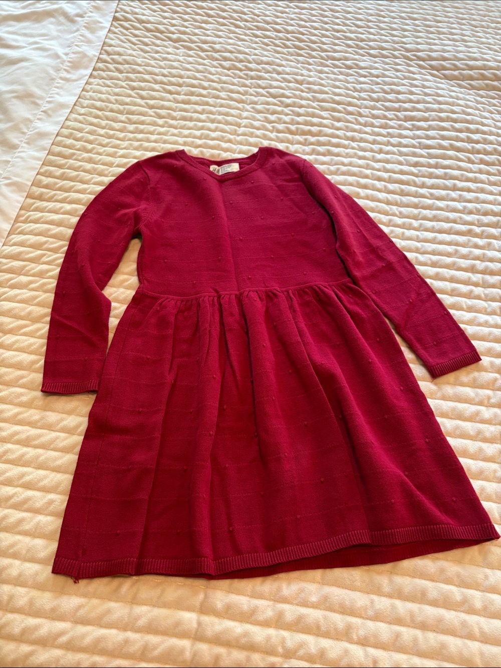 HM Girls' Long-Sleeve Knit Dress in Burgundy
